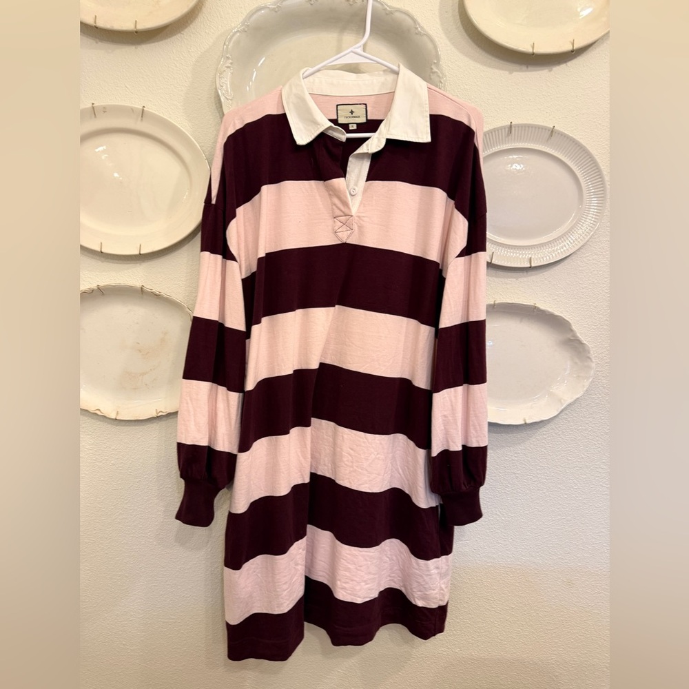 Tuckernuck Travis Rugby Dress in Burgundy and Light Pink